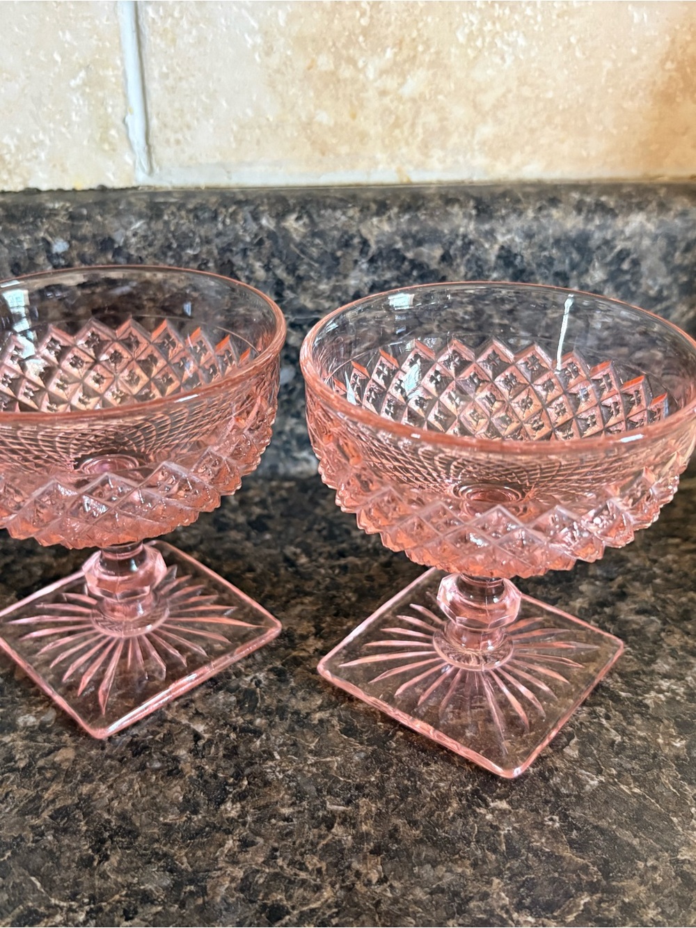 Pink Depression Glass Pressed Glass Dessert Coupe - Set of 2